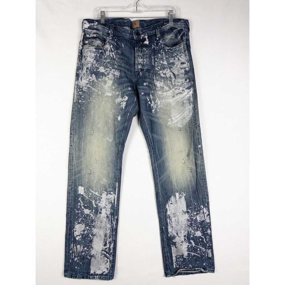 PRPS Jeans‎ Mens 36 Dark Wash Barracuda Distressed Splashed Button Fly